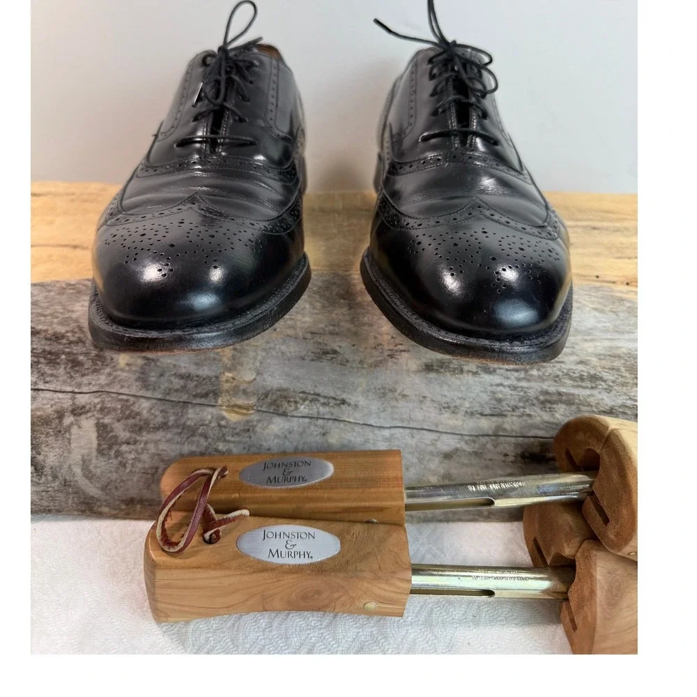 Johnston & Murphy Limited Mens 11 D Black Leather Wingtip Oxford Shoes 24-93210
